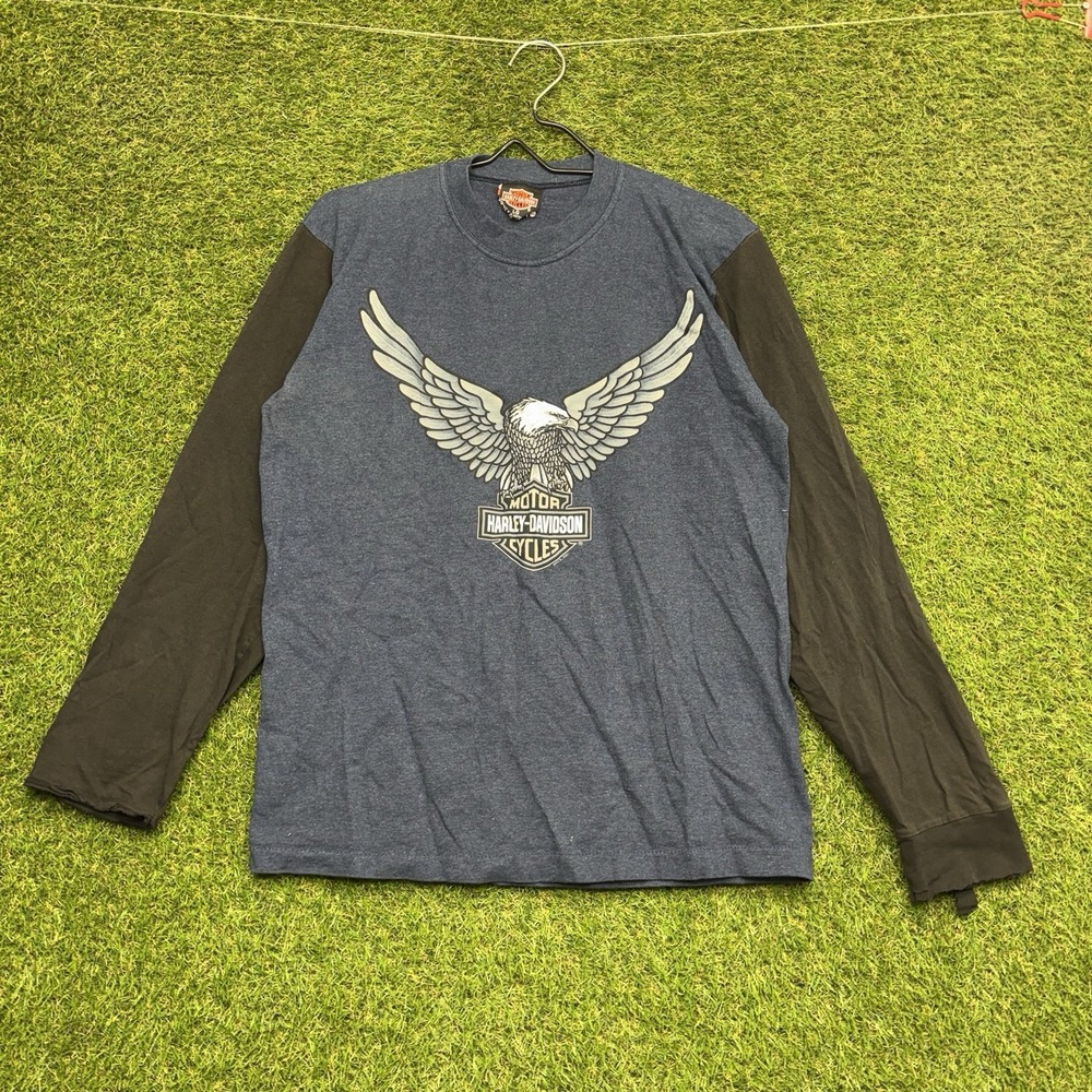 Vintage Harley Davidson Shirt Mens Large Long Sleeve Rare Eagle Blue Distressed